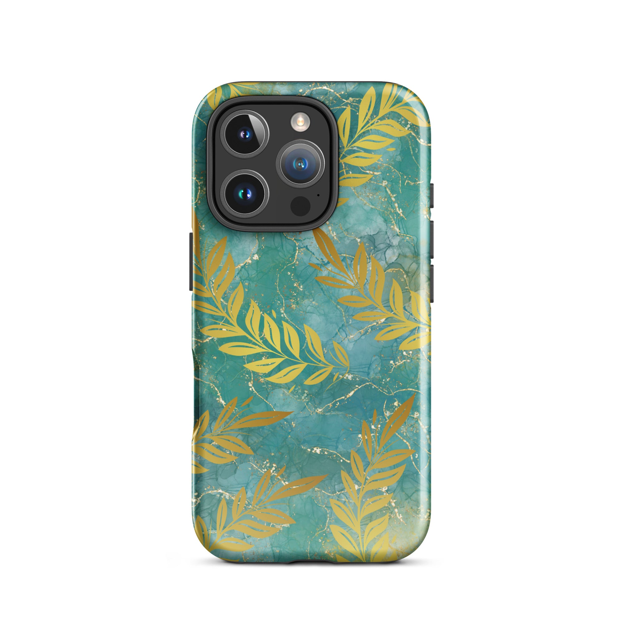 Green Gold Leaf Tough Phone Case for iPhone® 16 Pro front