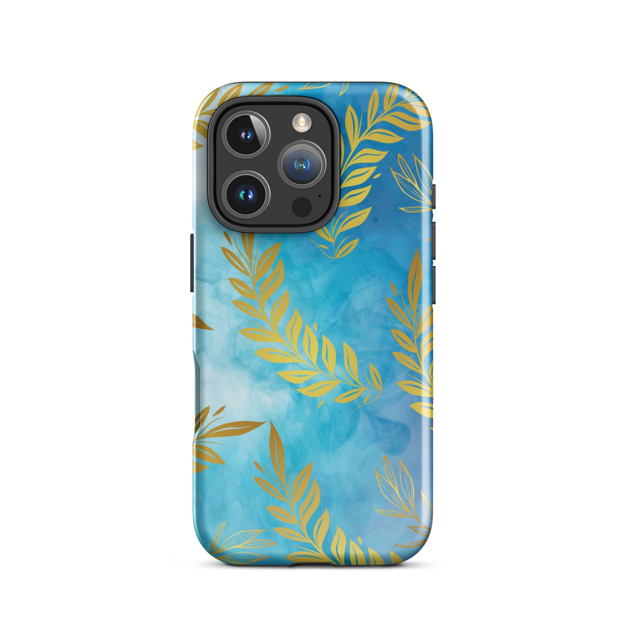 Blue Gold Leaf Tough Phone Case for iPhone® 16 Pro front 