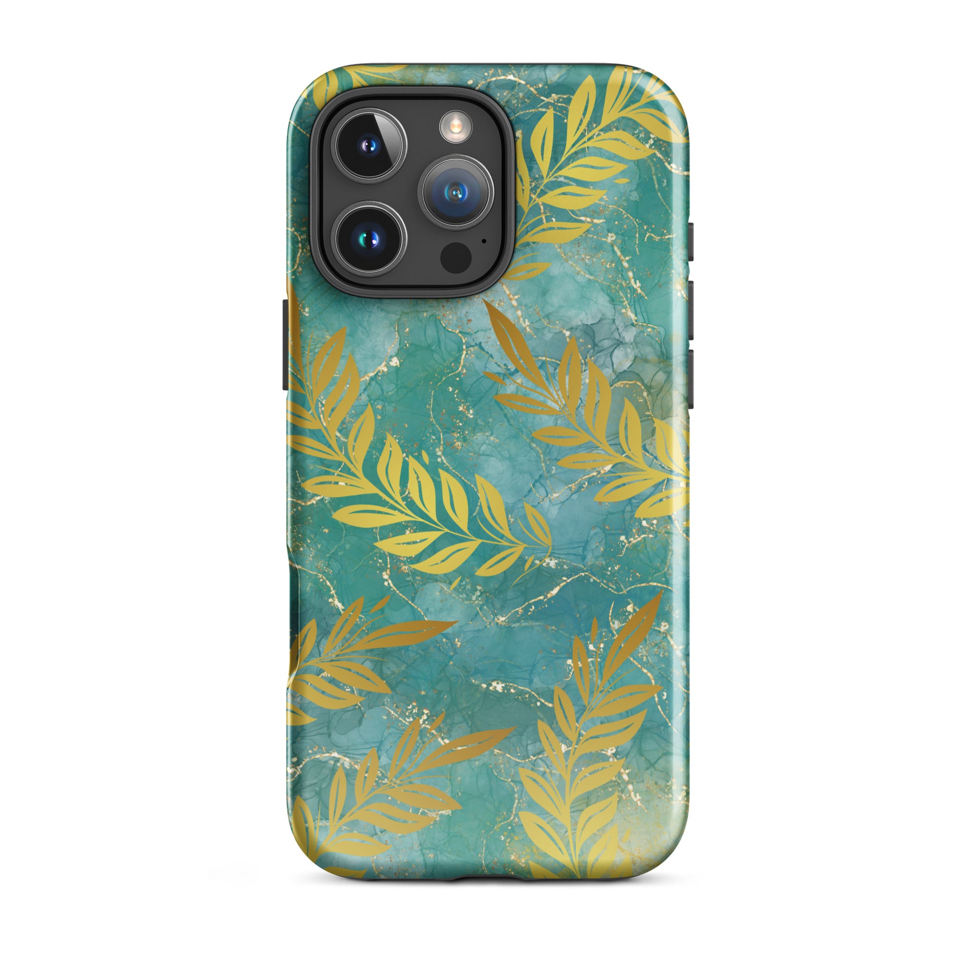 Green Gold Leaf Tough Phone Case for iPhone® 16 Pro Max Front 