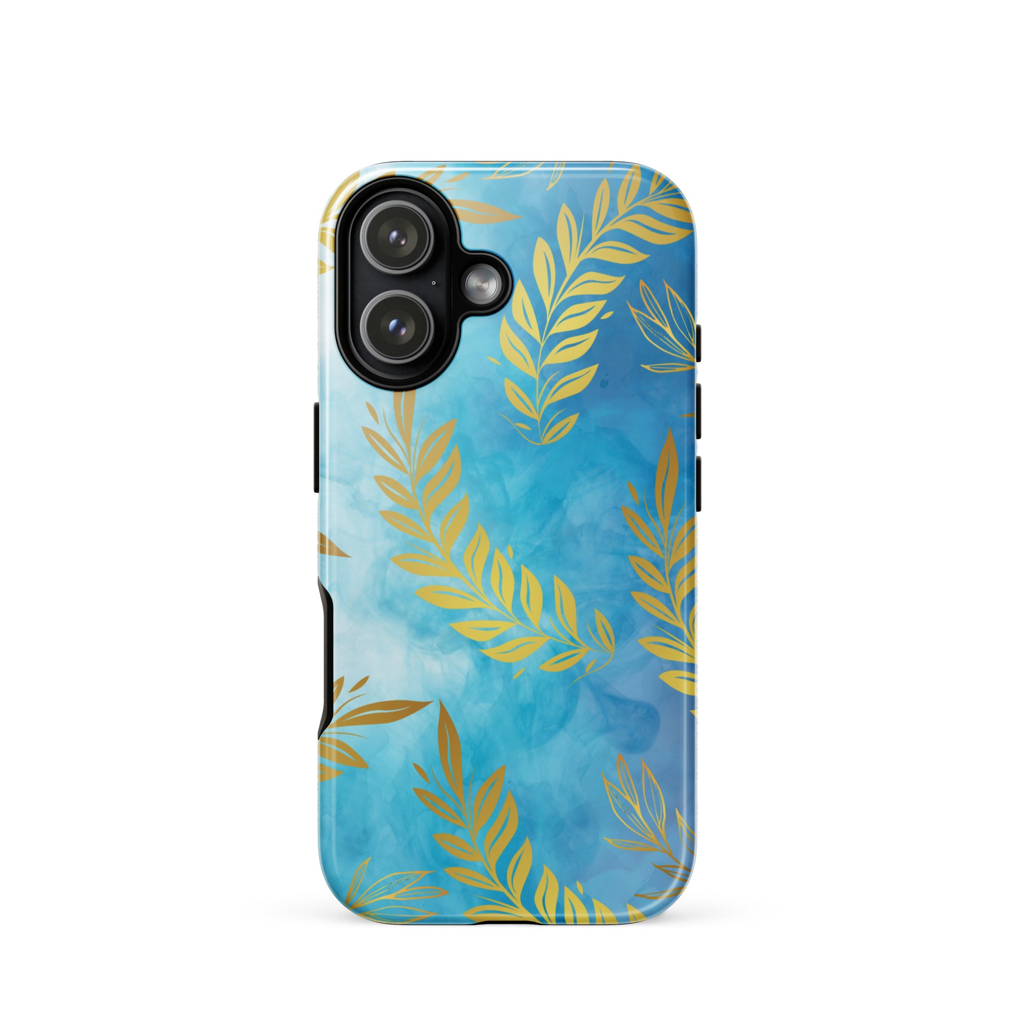 Blue Gold Leaf Tough Phone Case for iPhone® 17 front 