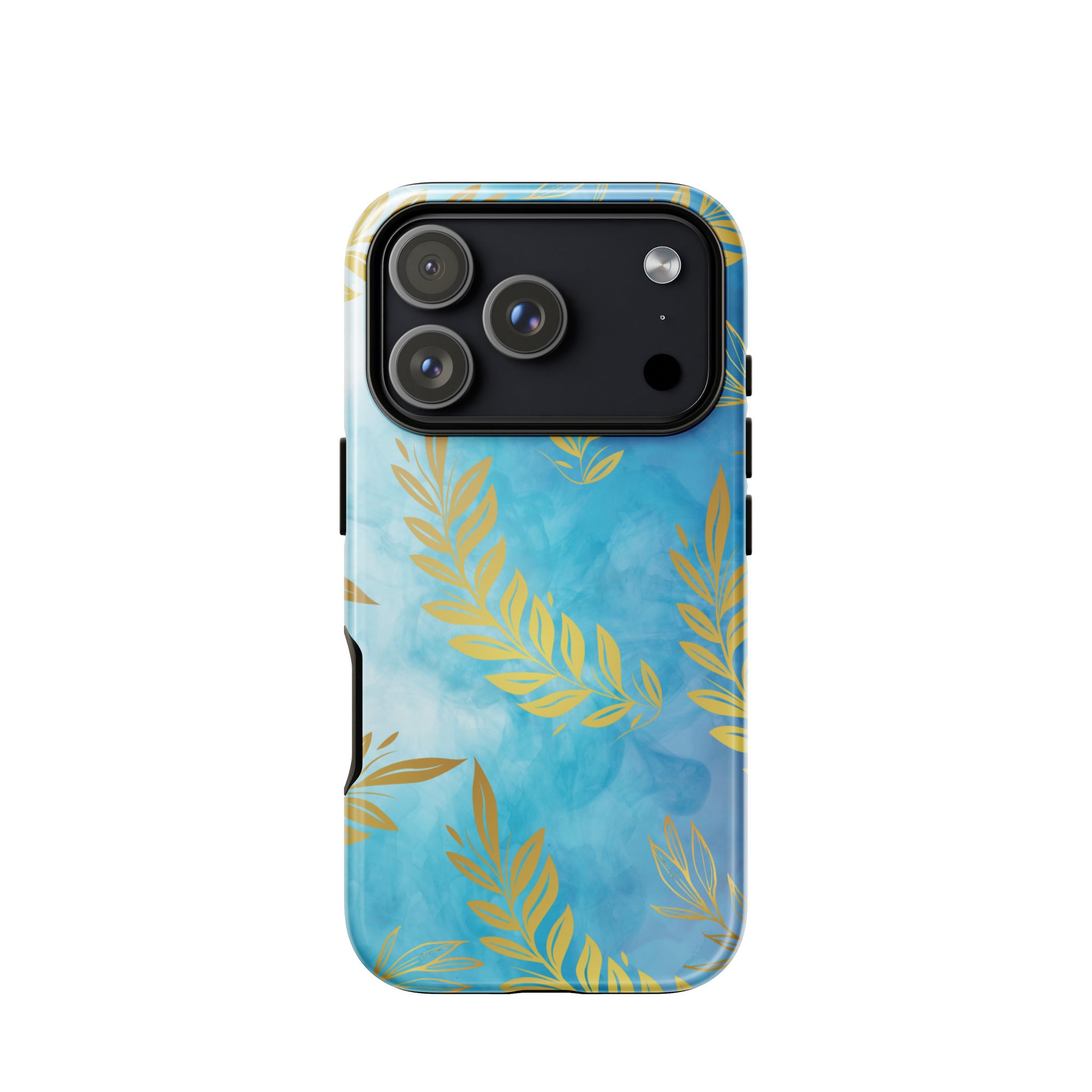 Blue Gold Leaf Tough Phone Case for iPhone® 17 Pro front