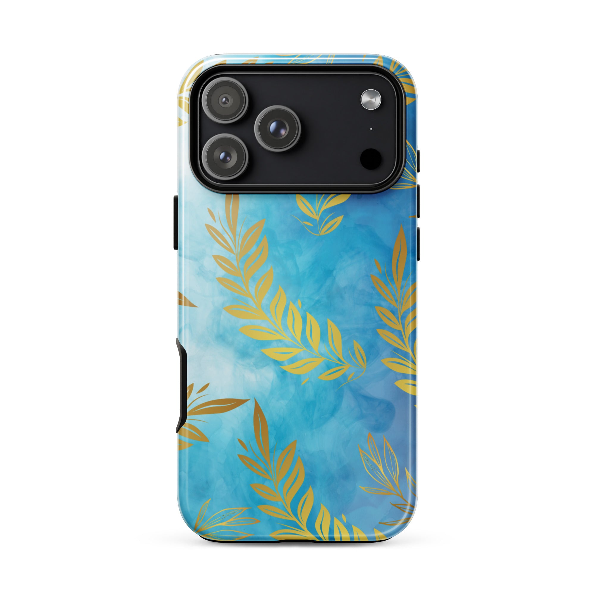 Blue Gold Leaf Tough Phone Case for iPhone® 17 Pro Max front